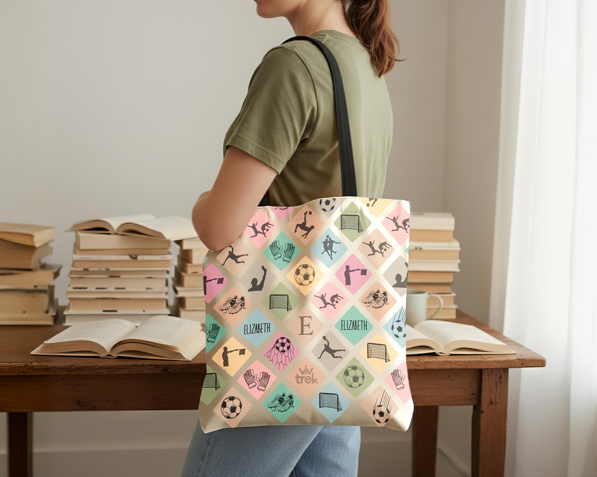 Custom Soccer Tote Bag, Vintage Personalized Name Football Canvas Tote, Unique Soccer Lover Gift, Cozy Sports Carry Bag, Player Gift Tote