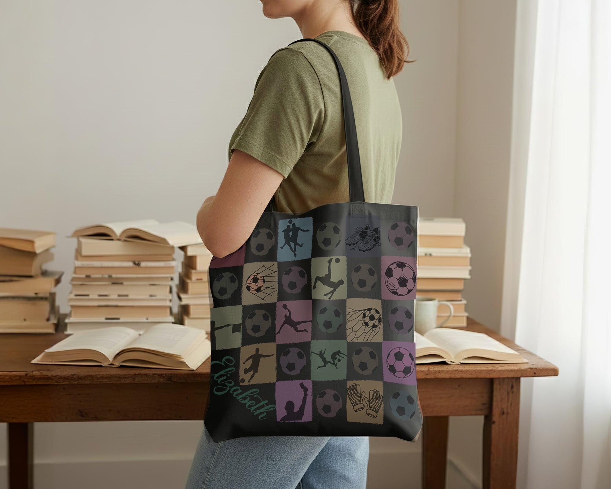 Custom Soccer Tote Bag, Personalized Name Football Canvas Tote, Retro Soccer Lover Gift, Cute Sports Carry Bag, Player Gift Tote