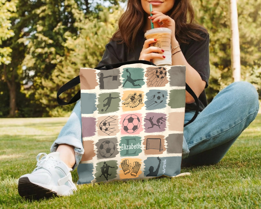 Retro Custom Soccer Tote Bag, Personalized Name Football Canvas Tote, Unique Soccer Lover Gift, Cozy Sports Carry Bag, Player Gift Tote
