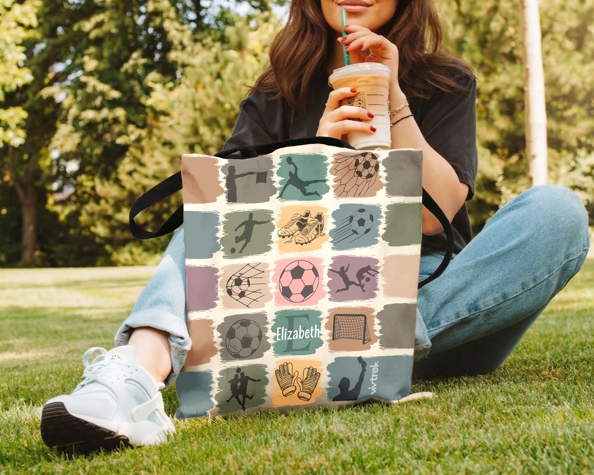 Retro Custom Soccer Tote Bag, Personalized Name Football Canvas Tote, Unique Soccer Lover Gift, Cozy Sports Carry Bag, Player Gift Tote