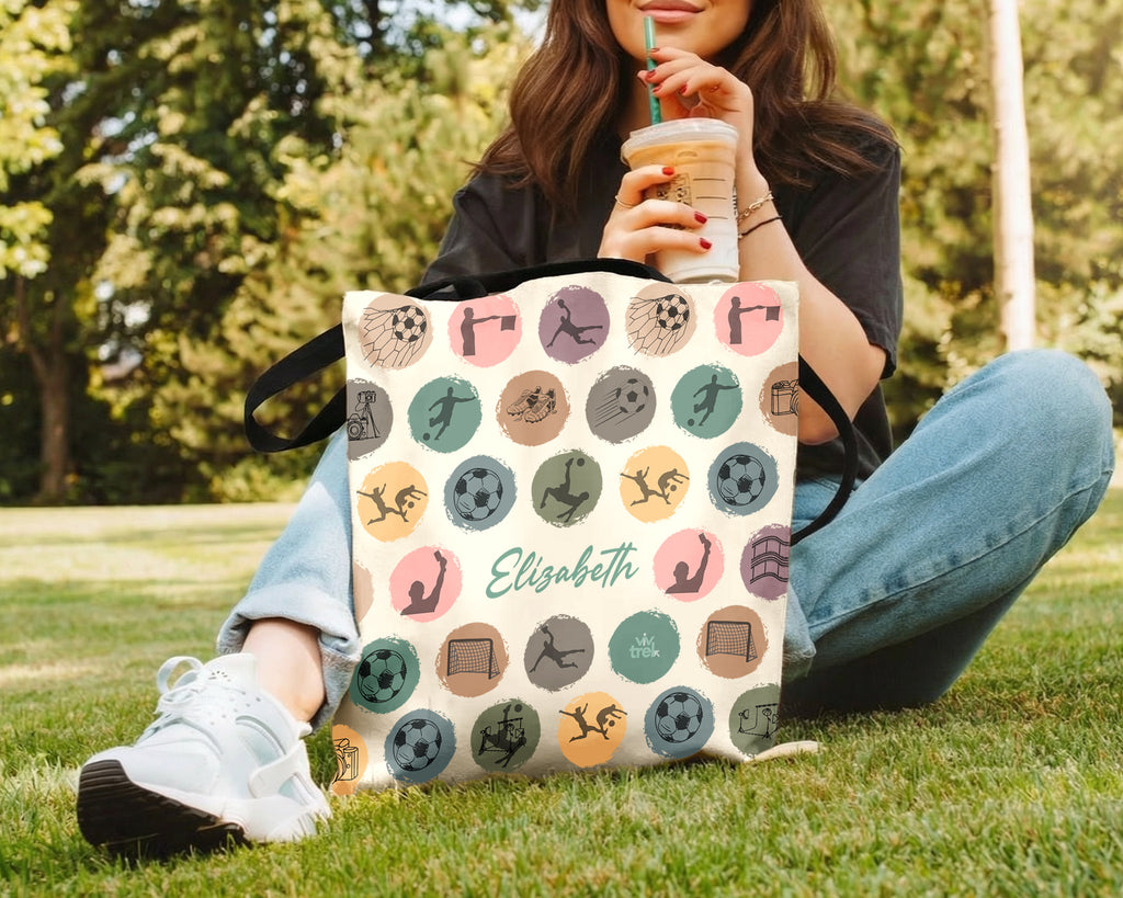 Custom Soccer Tote Bag, Retro Personalized Name Football Canvas Tote, Unique Soccer Lover Gift, Sports Carry Bag, Player Gift Tote