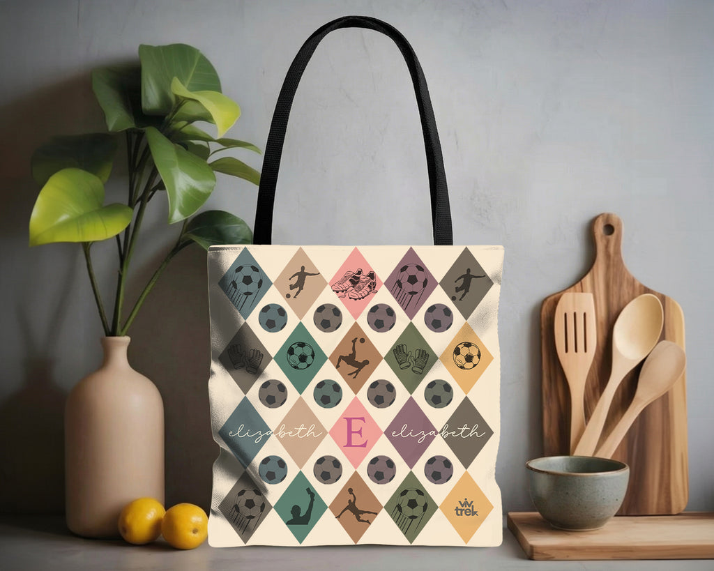 Retro Custom Soccer Tote Bag, Personalized Name Football Canvas Tote, Unique Soccer Lover Gift, Vintage Sports Carry Bag, Player Gift Tote