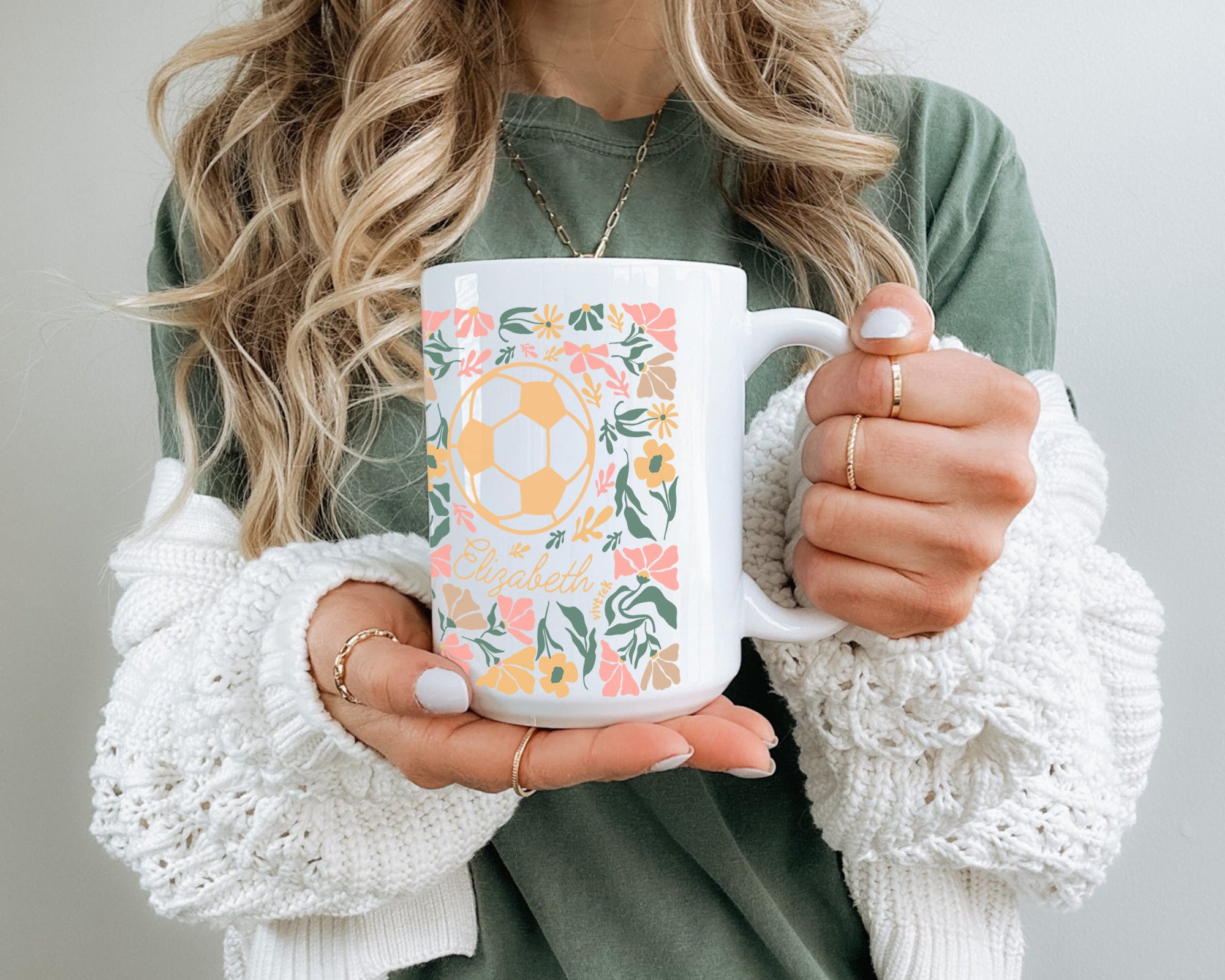 Custom Name Soccer Mug Gift, Personalized Football Coffee Cup, Soccer Lover Floral Mug, Player Name Sports Gift, Unique Soccer Fan Drinkware