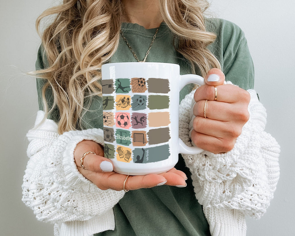 Retro Custom Soccer Mug, Personalized Name Football Coffee Cup, Unique Soccer Lover Gift, Cozy Sports Fan Drinkware, Player Gift Mug