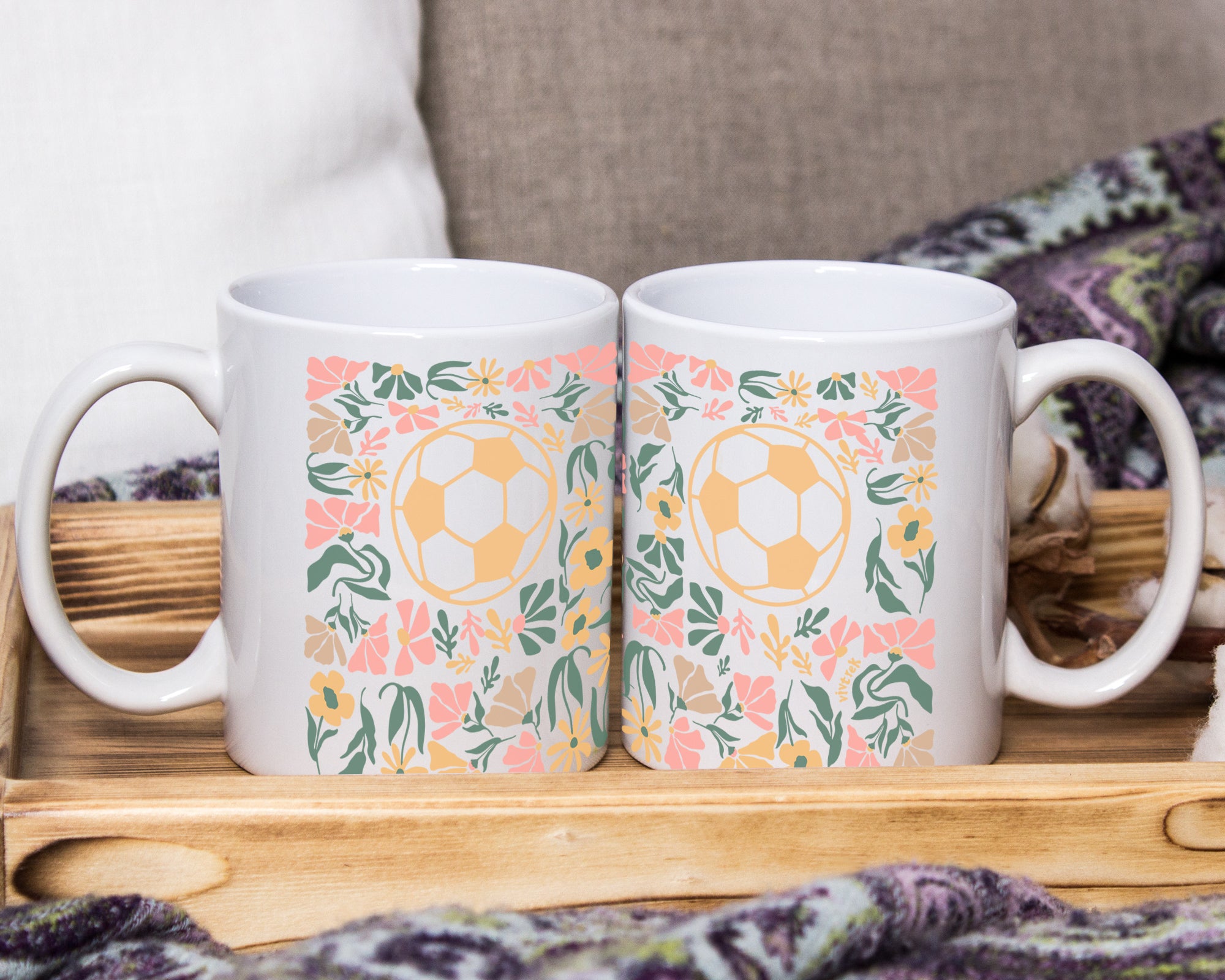 Soccer Floral Coffee Mug Gift, Cute Football Lover Cup, Sports Fan Ceramic Mug, Soccer Player Gift Idea, Aesthetic Soccer Drinkware