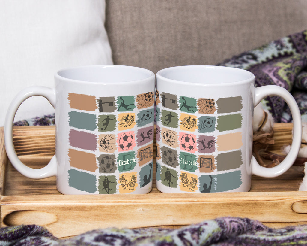 Retro Custom Soccer Mug, Personalized Name Football Coffee Cup, Unique Soccer Lover Gift, Cozy Sports Fan Drinkware, Player Gift Mug
