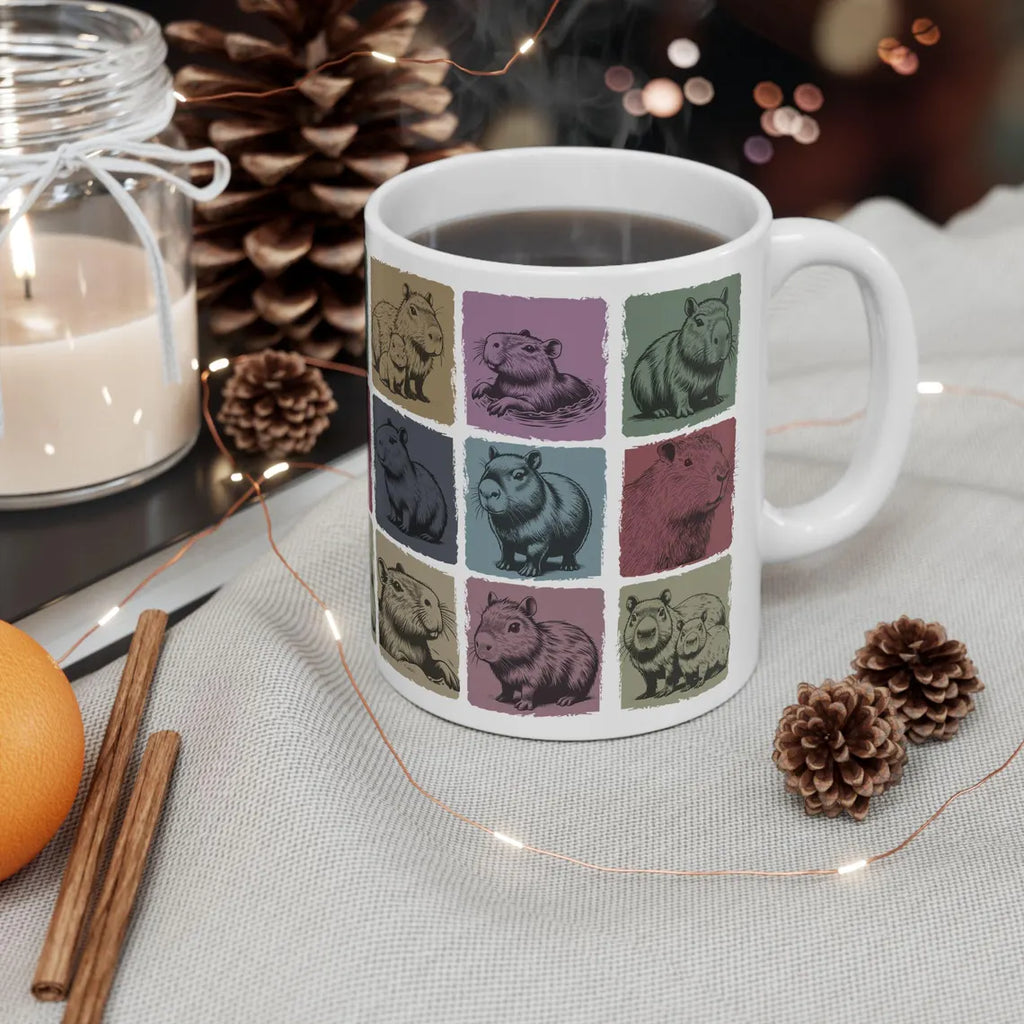 Capybara Lover Mug – Funny "Easily Distracted" Gift – Vintage Black Distressed Retro Rodent Mug