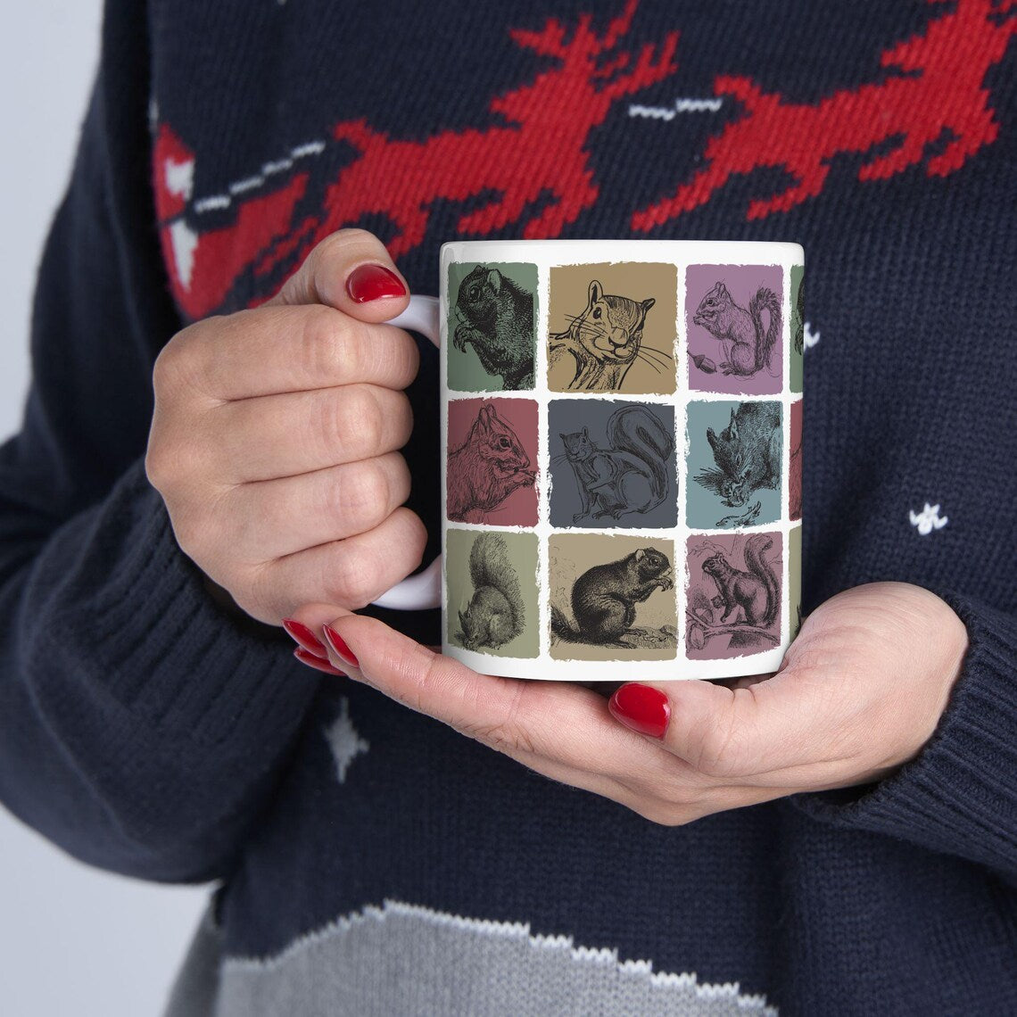 Vintage Squirrel Mug, Funny Squirrel Lover Gift, Distressed Retro Nature Coffee Mug, Easily Distracted By Squirrel Mug for Any Occasion