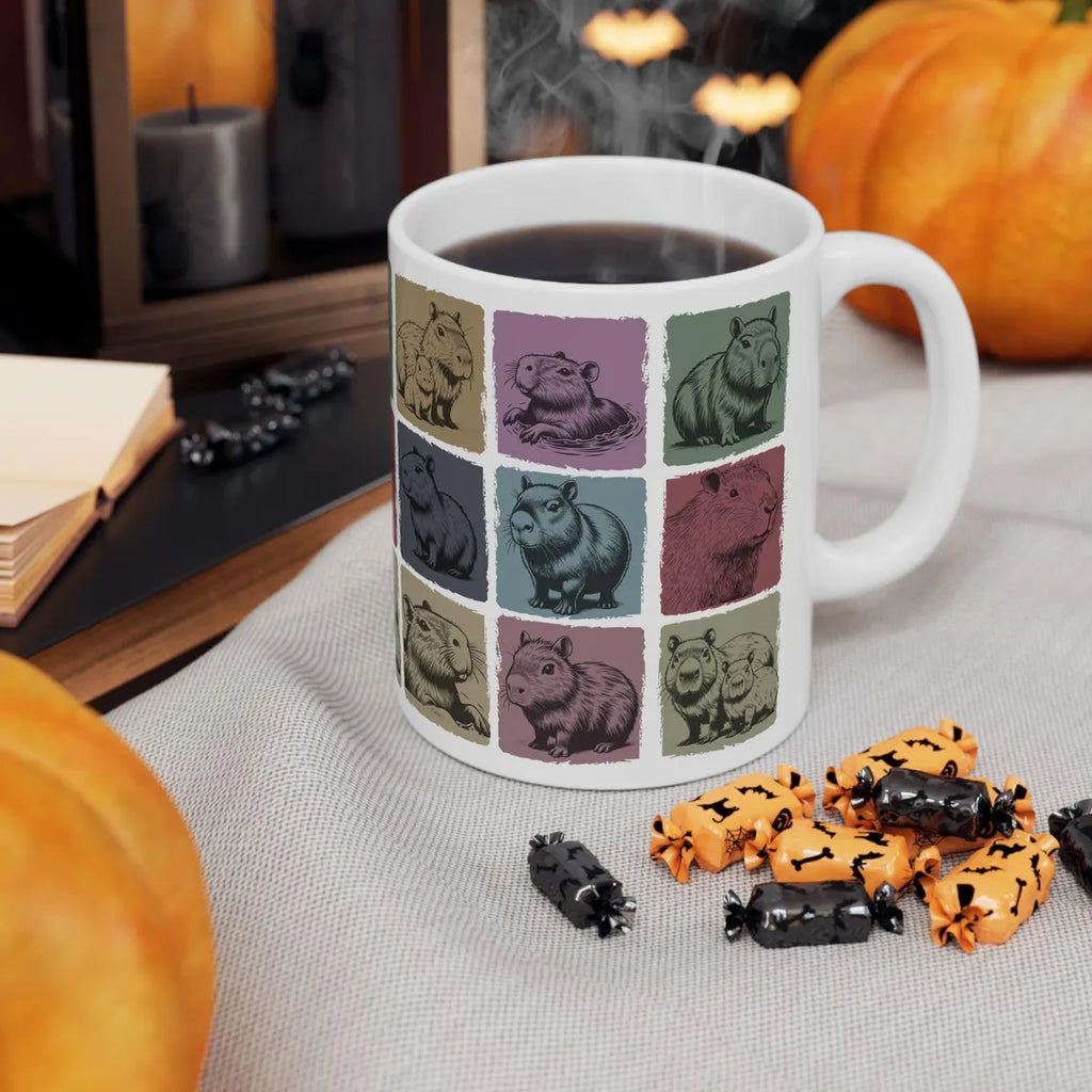 Capybara Lover Mug – Funny "Easily Distracted" Gift – Vintage Black Distressed Retro Rodent Mug