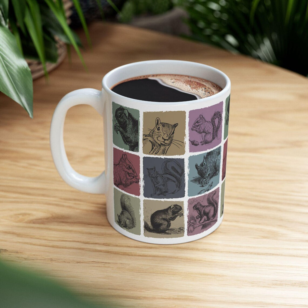 Vintage Squirrel Mug, Funny Squirrel Lover Gift, Distressed Retro Nature Coffee Mug, Easily Distracted By Squirrel Mug for Any Occasion