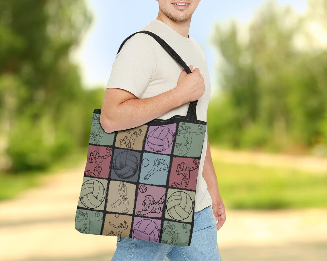 Vintage Volleyball Tote Bag – Retro Sports Lover Over Shoulder Carry Bag – Enthusiast Gift for Everyday Use