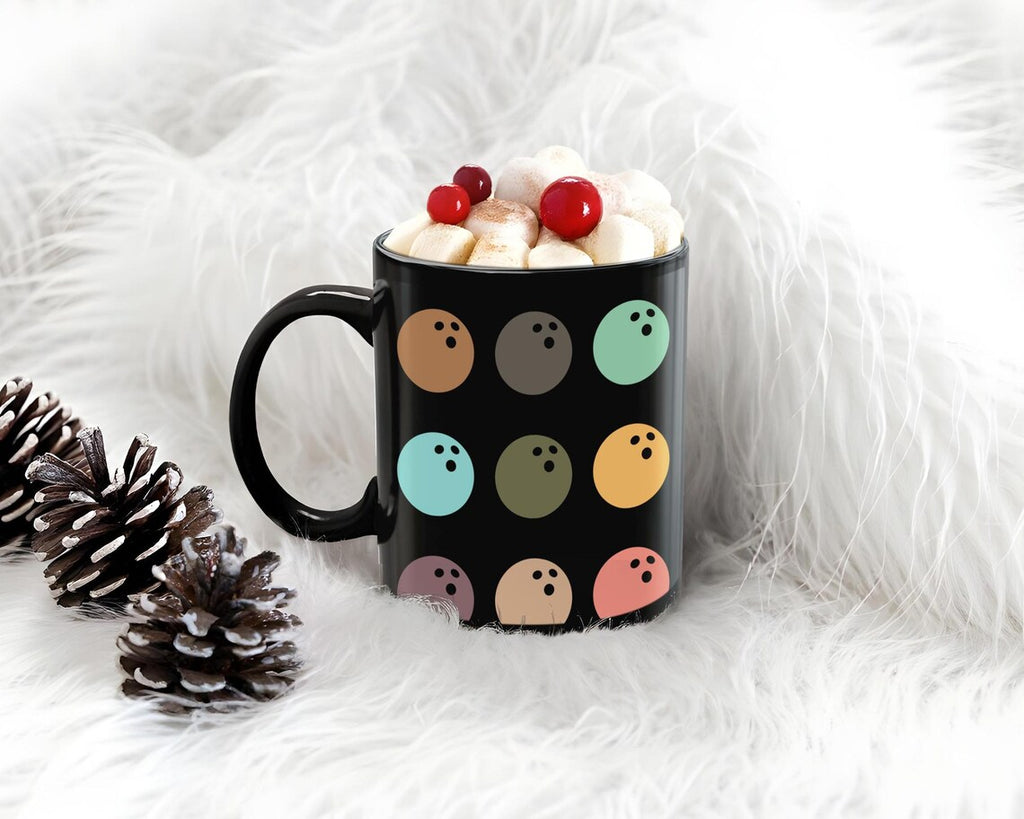 Retro Bowling Lover Mug | Vintage Black Coffee Cup Gift | Distressed Sports Enthusiast Present | Cute Bowler Mug