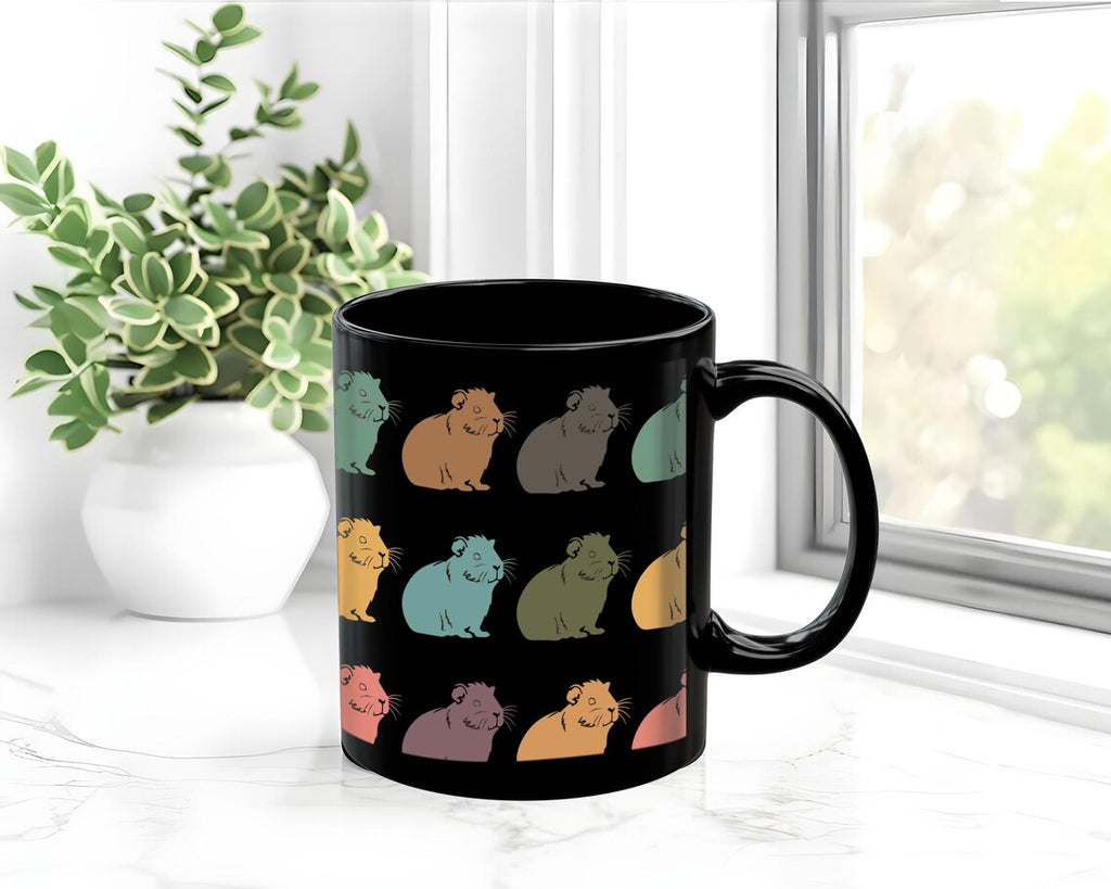 Retro Guinea Pig Mug – Vintage Black Coffee Cup Under $25, Distressed Pet Lover Gift for Guinea Pig Owners ☕🐹