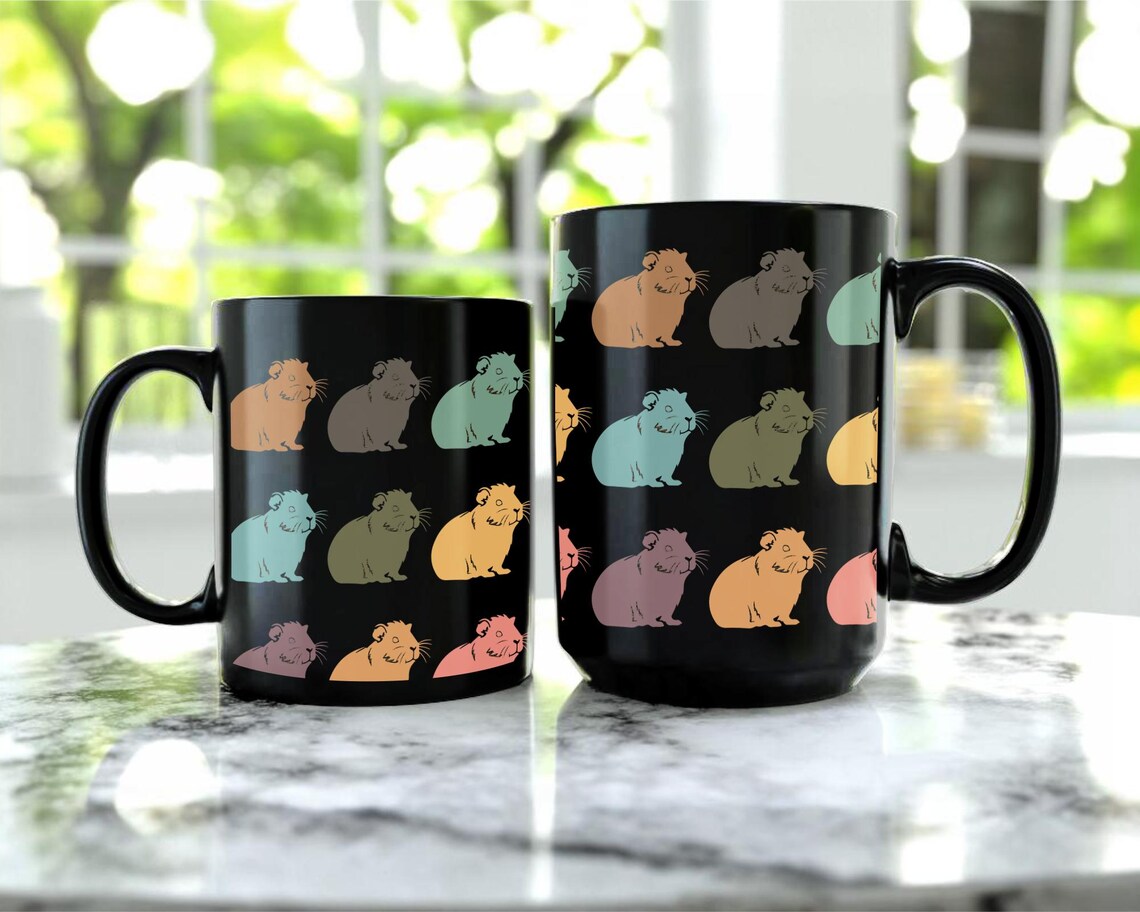 Retro Guinea Pig Mug – Vintage Black Coffee Cup Under $25, Distressed Pet Lover Gift for Guinea Pig Owners ☕🐹