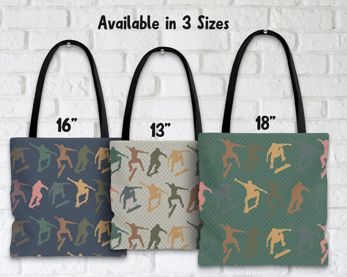 Retro Skateboarding Tote Bag – Cool Skater Over Shoulder Carry Bag – Aesthetic School Gift for Lovers