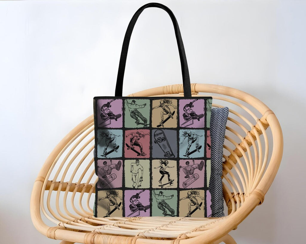 Vintage Skateboarding Tote Bag – Cool Skater Over Shoulder Carry Bag – Aesthetic School Gift for Lovers
