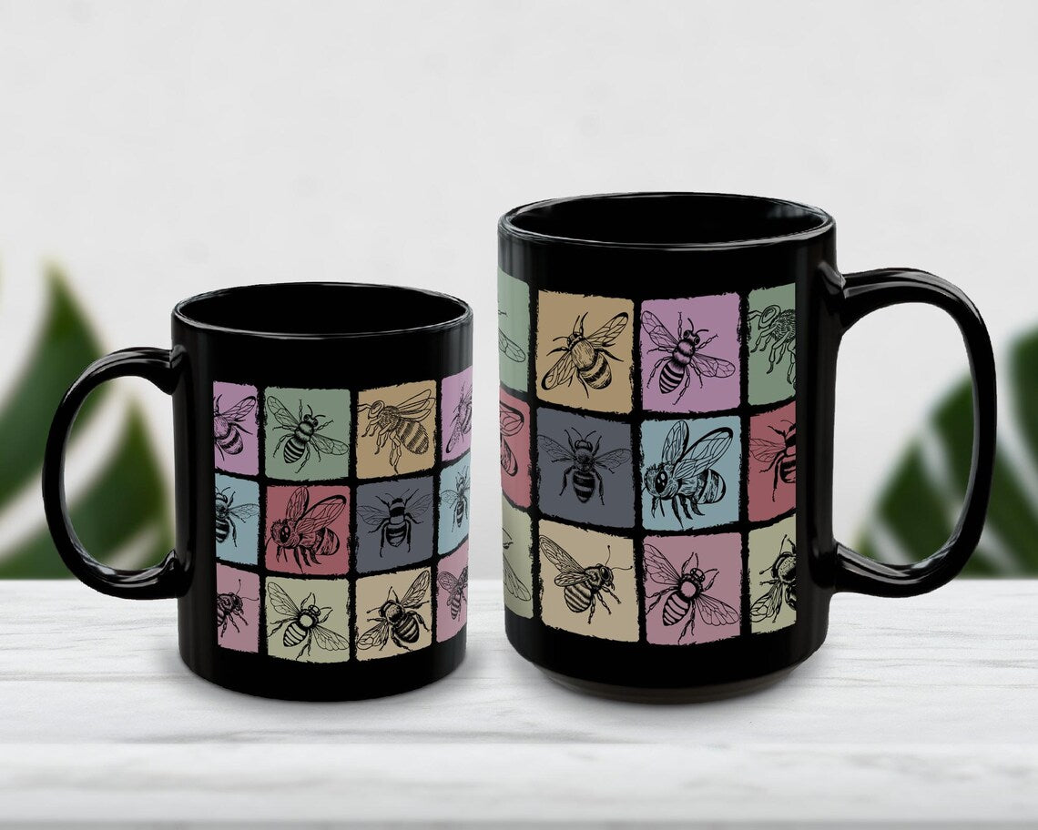 Retro Bee Lover Mug | Vintage Honey Bee Coffee Cup | Distressed Nature Gift for Beekeepers | Bee Fan Enthusiast Present