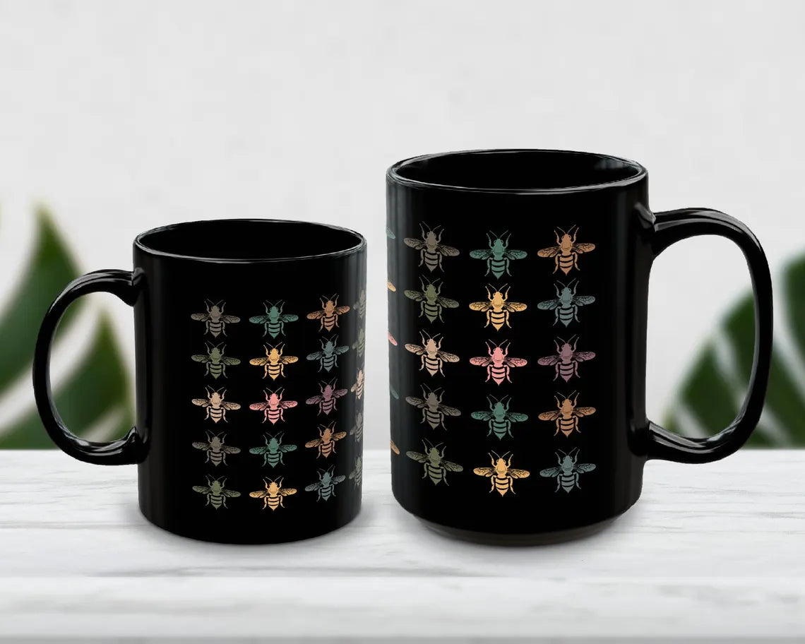Retro Bee Lover Mug | Vintage Honey Bee Coffee Cup | Distressed Nature Gift for Beekeepers | Bee Fan Enthusiast Present