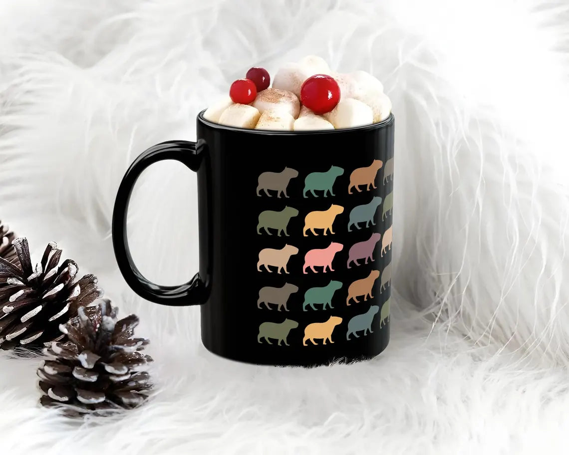 Retro Capybara Lover Mug – Funny Distracted Gift – Capybara Black Distressed Retro Rodent Mug