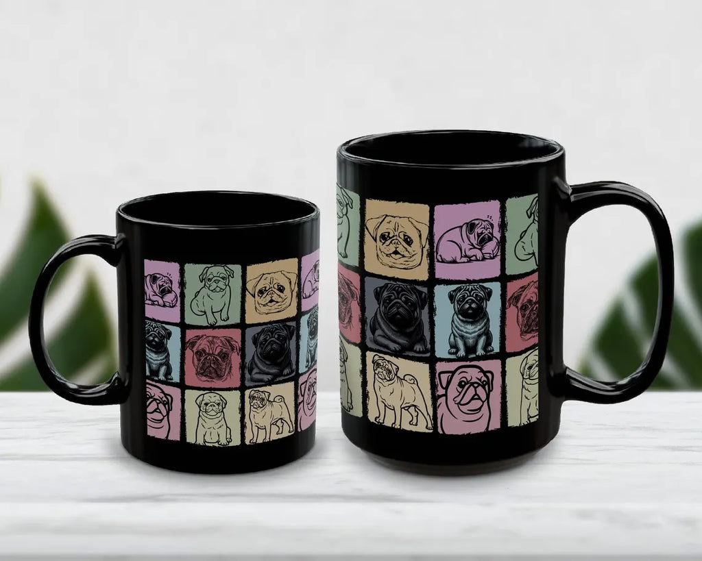 Vintage Pug Dog Mug | Retro Coffee Cup Gift for Dog Lovers | Cute Pet Enthusiast Ceramic Present
