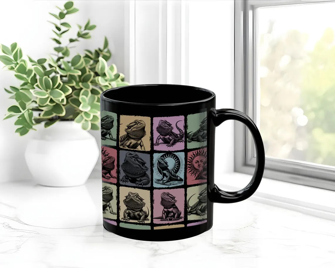 Vintage Bearded Dragon Lover Mug | Retro Black Coffee Cup | Distressed Reptile Mug Gift | Cute Bearded Dragon Lover Present for Pet Owners
