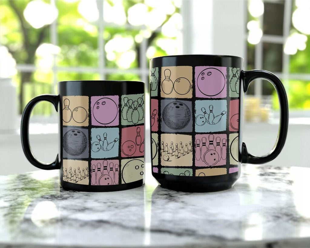 Vintage Bowling Lover Mug | Retro Black Coffee Cup Gift | Distressed Sports Enthusiast Present | Cute Bowler Mug