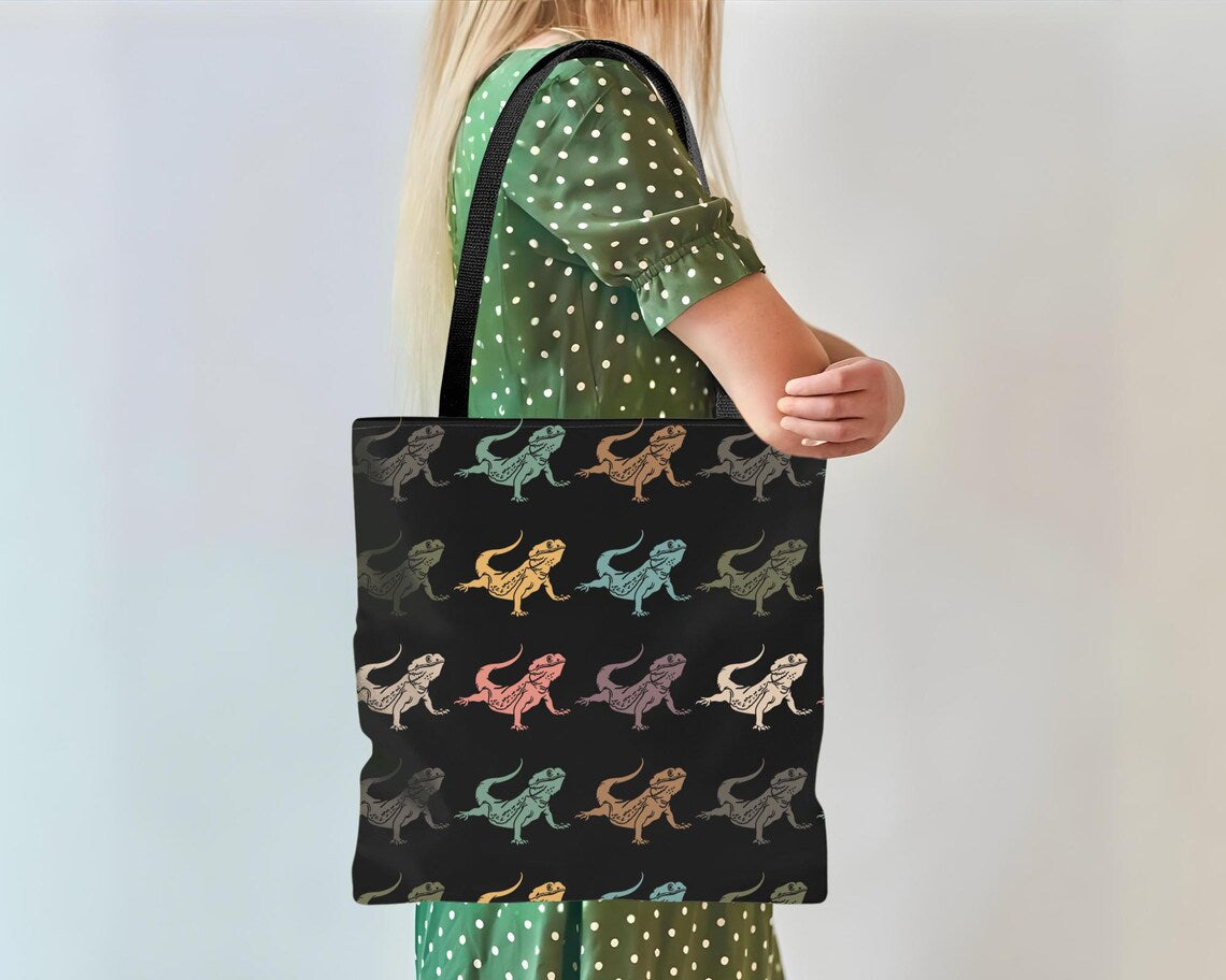 Retro Bearded Dragon Tote Bag | Vintage Bearded Dragon Lover Shoulder Bag | Cute Pet Reptile Gift | Everyday Carry Bag for Enthusiasts
