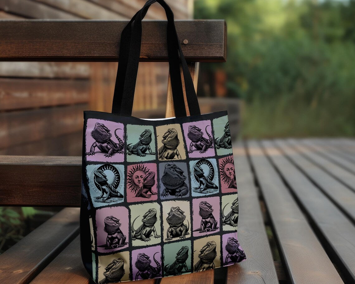 Vintage Bearded Dragon Tote Bag | Retro Bearded Dragon Lover Shoulder Bag | Cute Pet Reptile Gift | Everyday Carry Bag for Enthusiasts