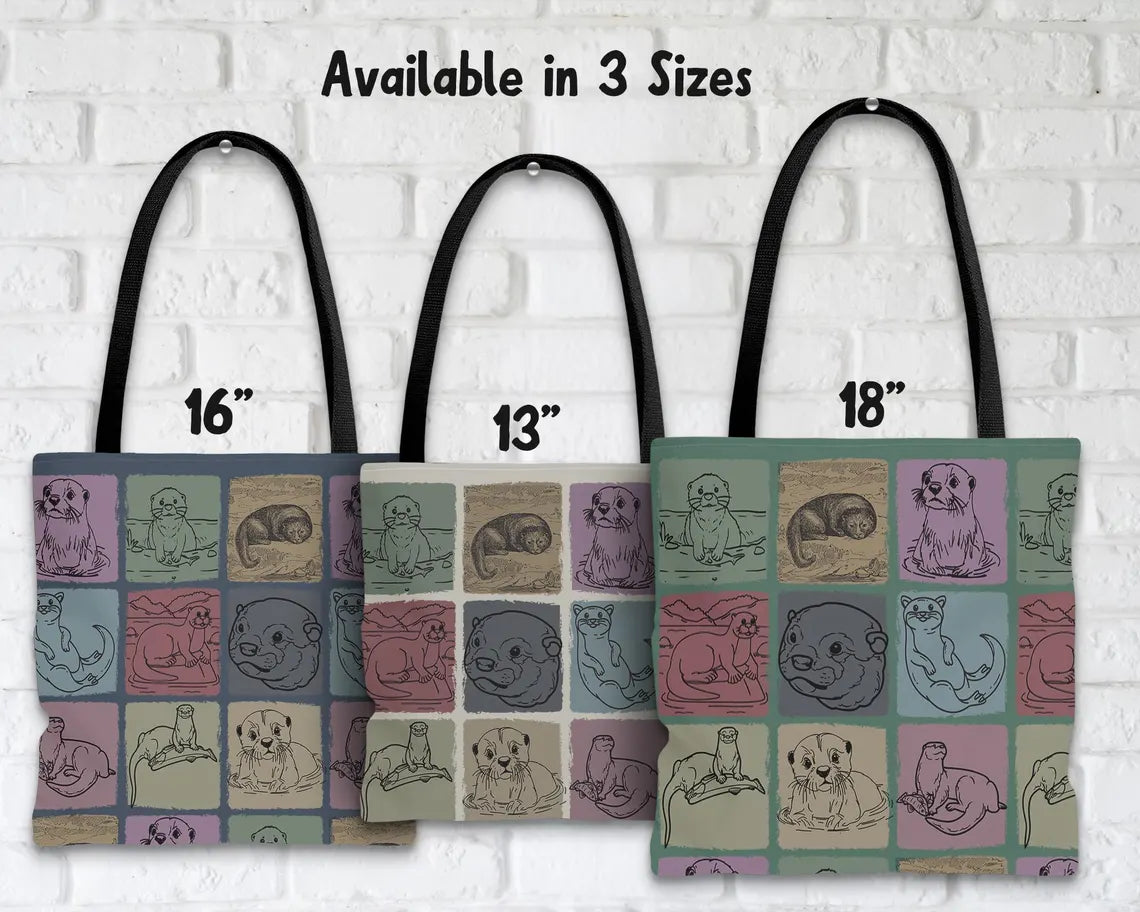 Vintage Otter Lover Tote Bag | Cute Aesthetic Over Shoulder Pet Animal Carrier | Everyday School Grocery Gift