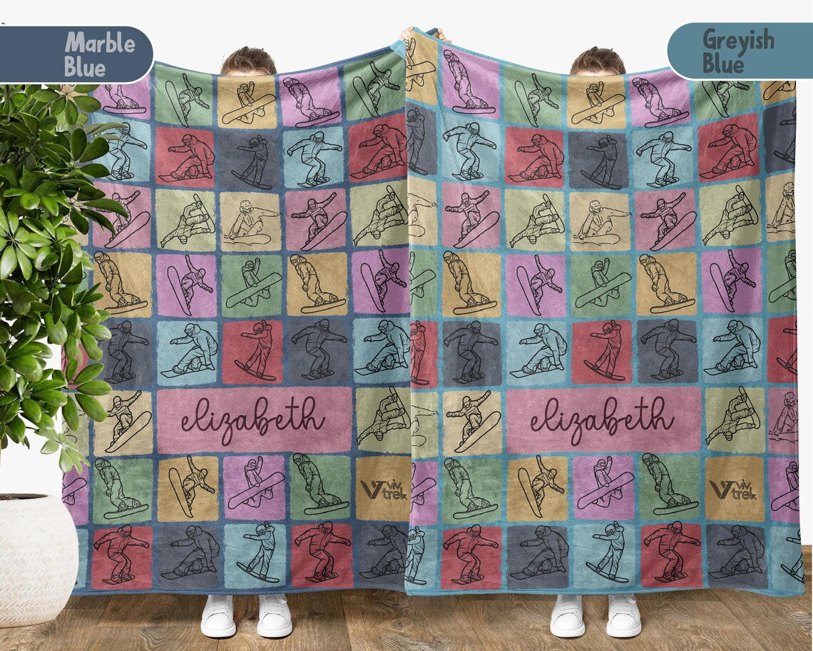Custom Name Snowboarding Blanket - Personalized Winter Sports Throw - Snowboard Lover Gift Cozy Ski Lodge Decor