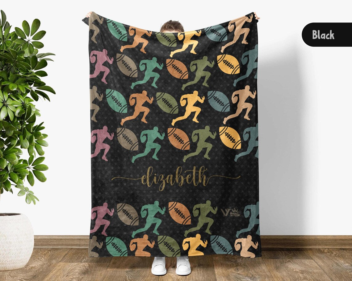 Custom Rugby Blanket Retro Personalized Name Rugby Lover Gift - Cozy Throw for Rugby Players - Rugby Team Decor Fan Blanket