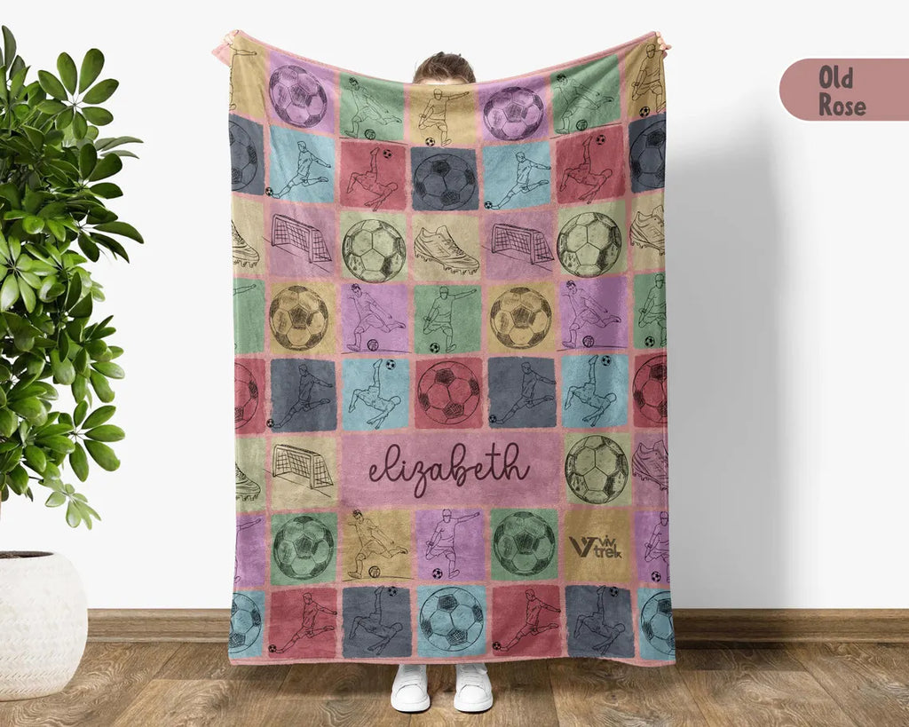 Custom Name Soccer Blanket Gift, Personalized Soccer Throw & Mug Set, Cozy Sports Blankets for Boys Girls, Unique Christmas Gift for Fans