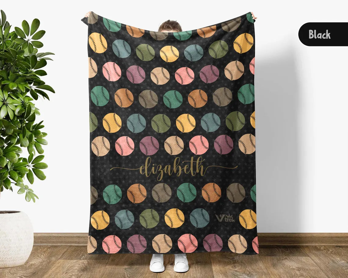 Retro Personalized Baseball Blanket, Custom Name Sports Throw, Cozy Baseball Lover Gift, Unique Baseball Home Decor Blanket