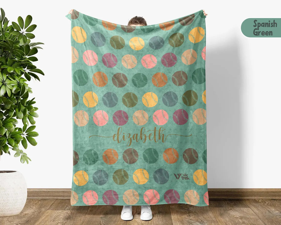 Retro Personalized Baseball Blanket, Custom Name Sports Throw, Cozy Baseball Lover Gift, Unique Baseball Home Decor Blanket
