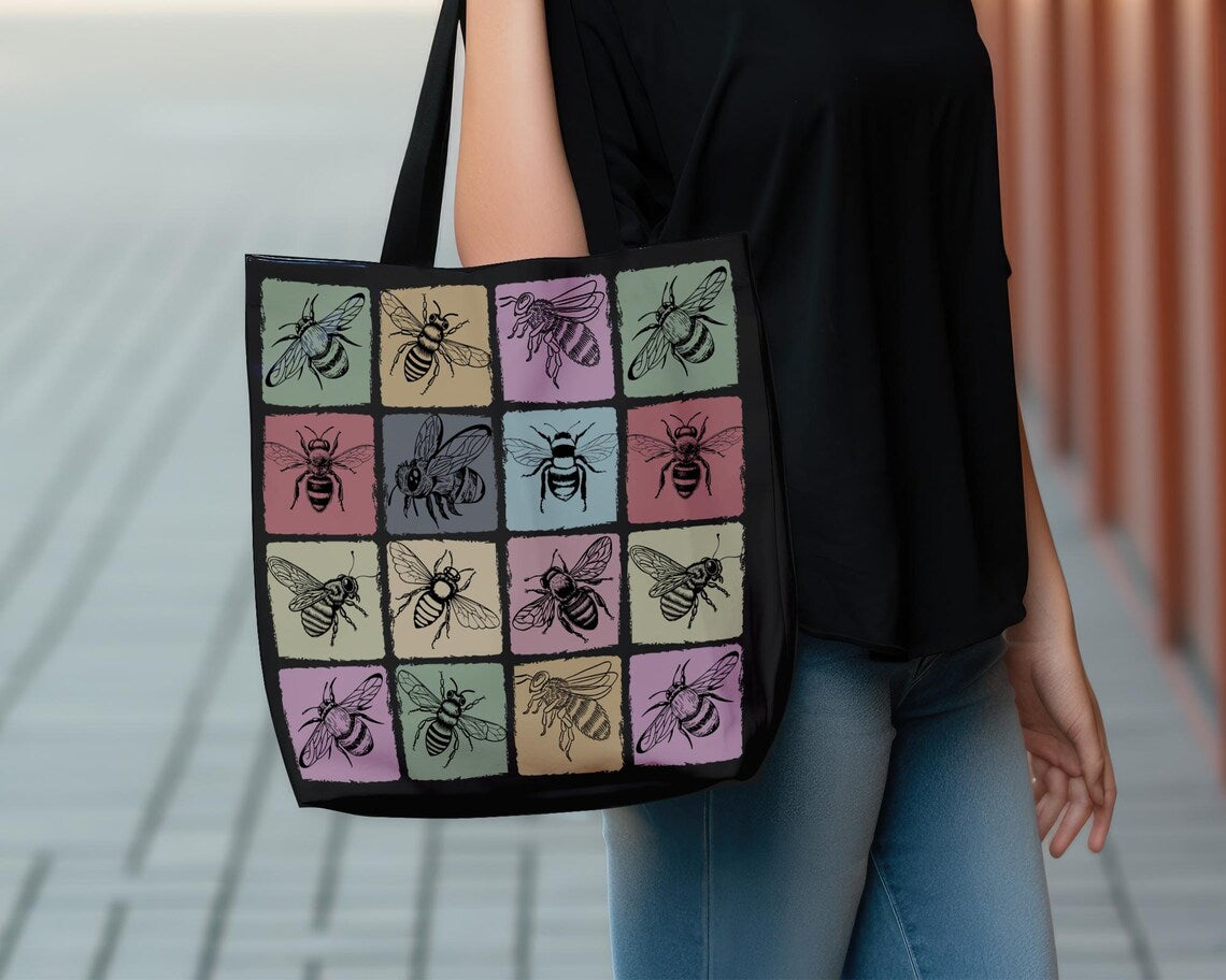Vintage Bee Lover Tote Bag | Cute Bumblebee Gift Bag | Reusable Shoulder Bag for Nature Lovers | Bumblebee Themed Everyday Carry Bag