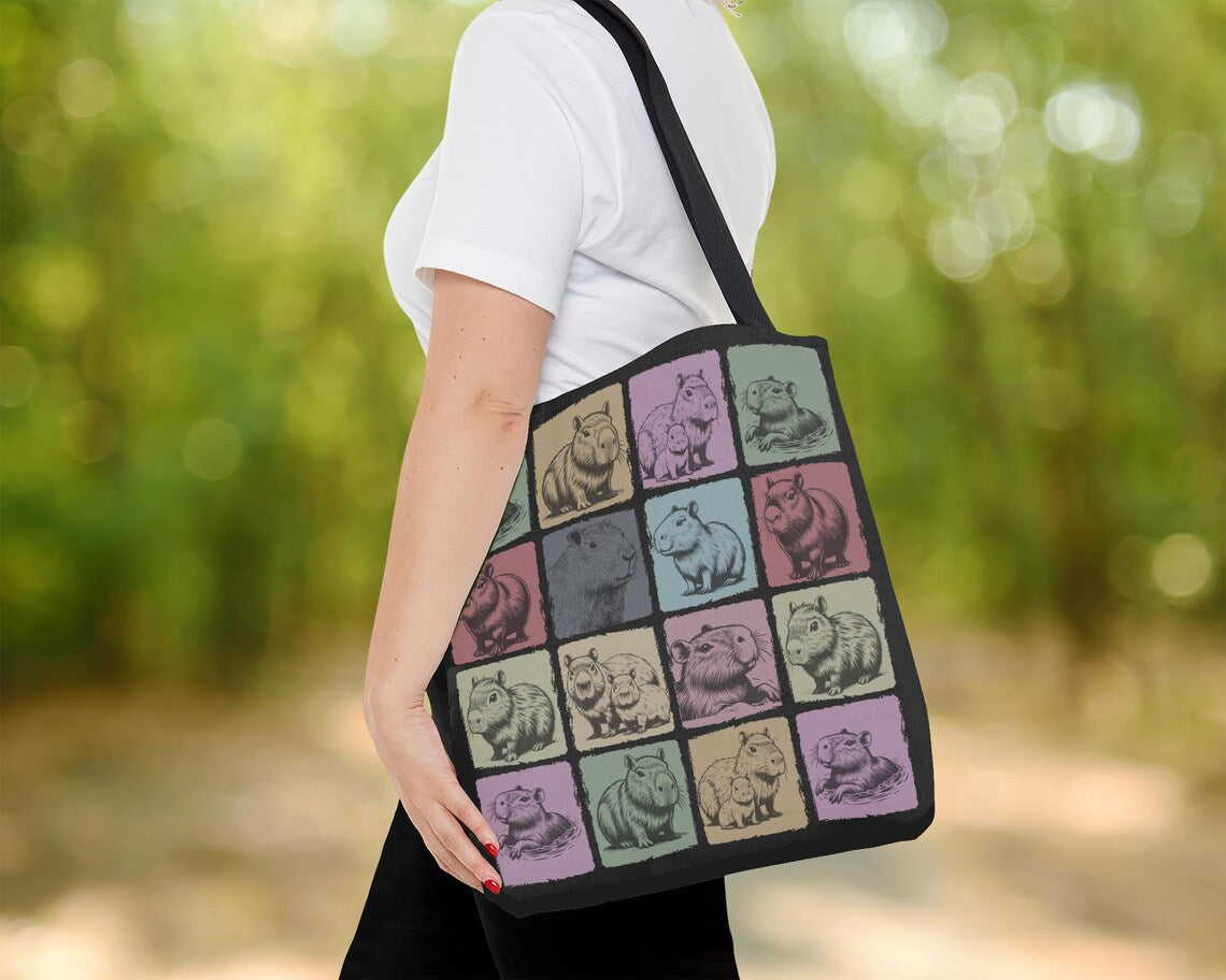 Vintage Capybara Tote Bag – Retro Cute Animal Lover Shoulder Bag – Everyday Reusable Nature Gift