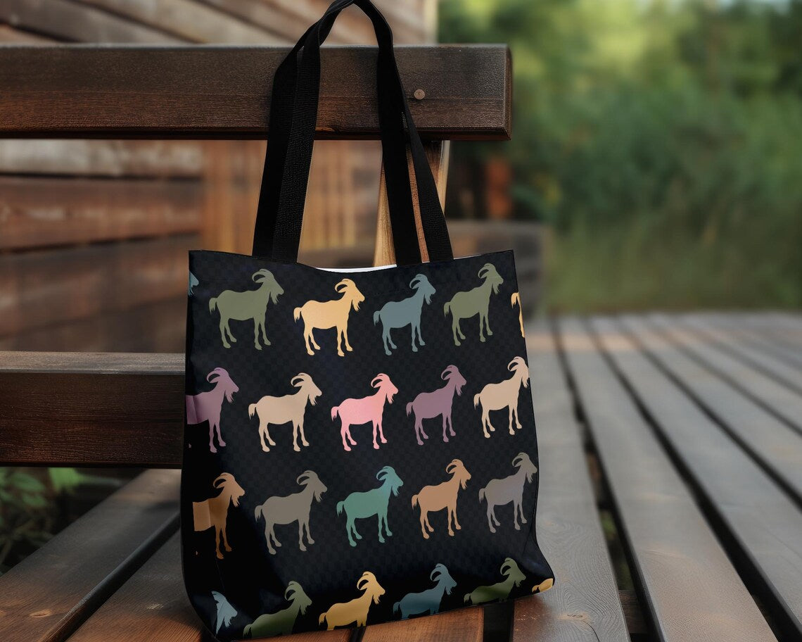 Retro Goat Tote Bag | Vintage Style Goat Lover Gift | Reusable Animal Shoulder Bag | Cute Goat Themed Everyday Tote