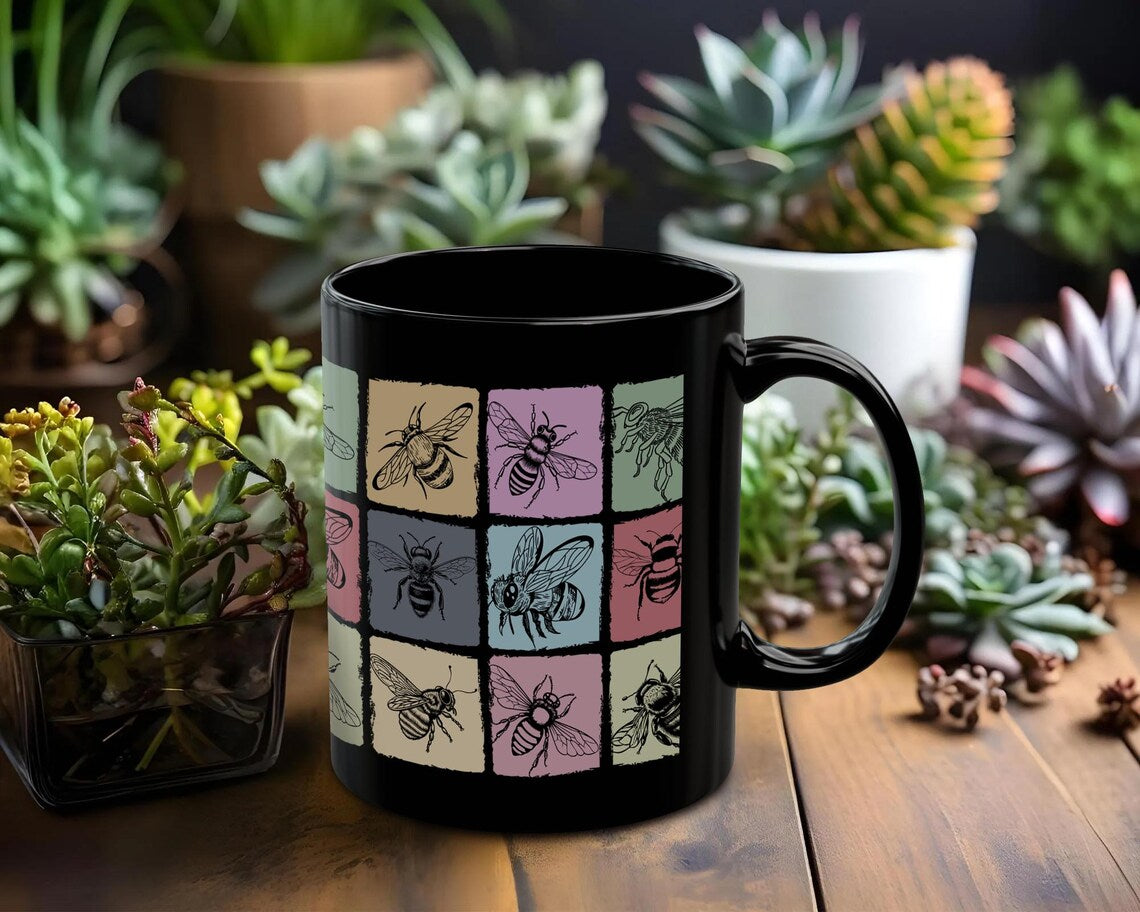 Retro Bee Lover Mug | Vintage Honey Bee Coffee Cup | Distressed Nature Gift for Beekeepers | Bee Fan Enthusiast Present