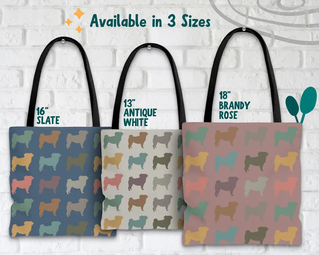 Retro Pug Dog Tote Bag | Vintage Dog Lover Gift for Pug Mom | Cute Fan Carryall | Retro Pet Breed Gift