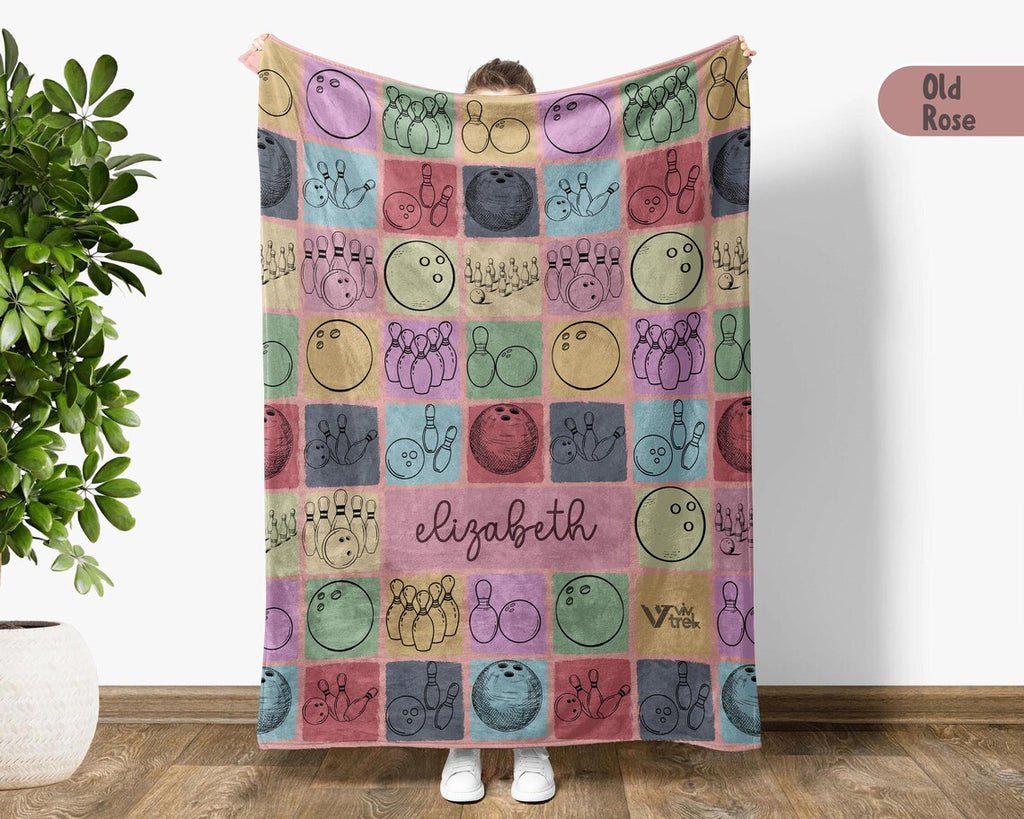 Custom Name Bowling Blanket | Personalized Throw Gift for Bowling Lovers | Player Fleece | Custom Sports Decor