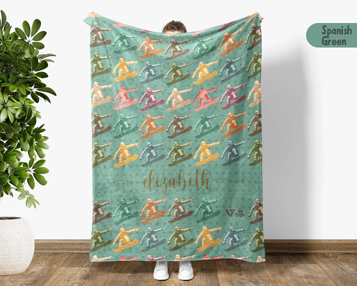Custom Snowboarding Blanket Retro Personalized Name Winter Sports Throw - Snowboard Lover Gift Cozy Ski Lodge Decor