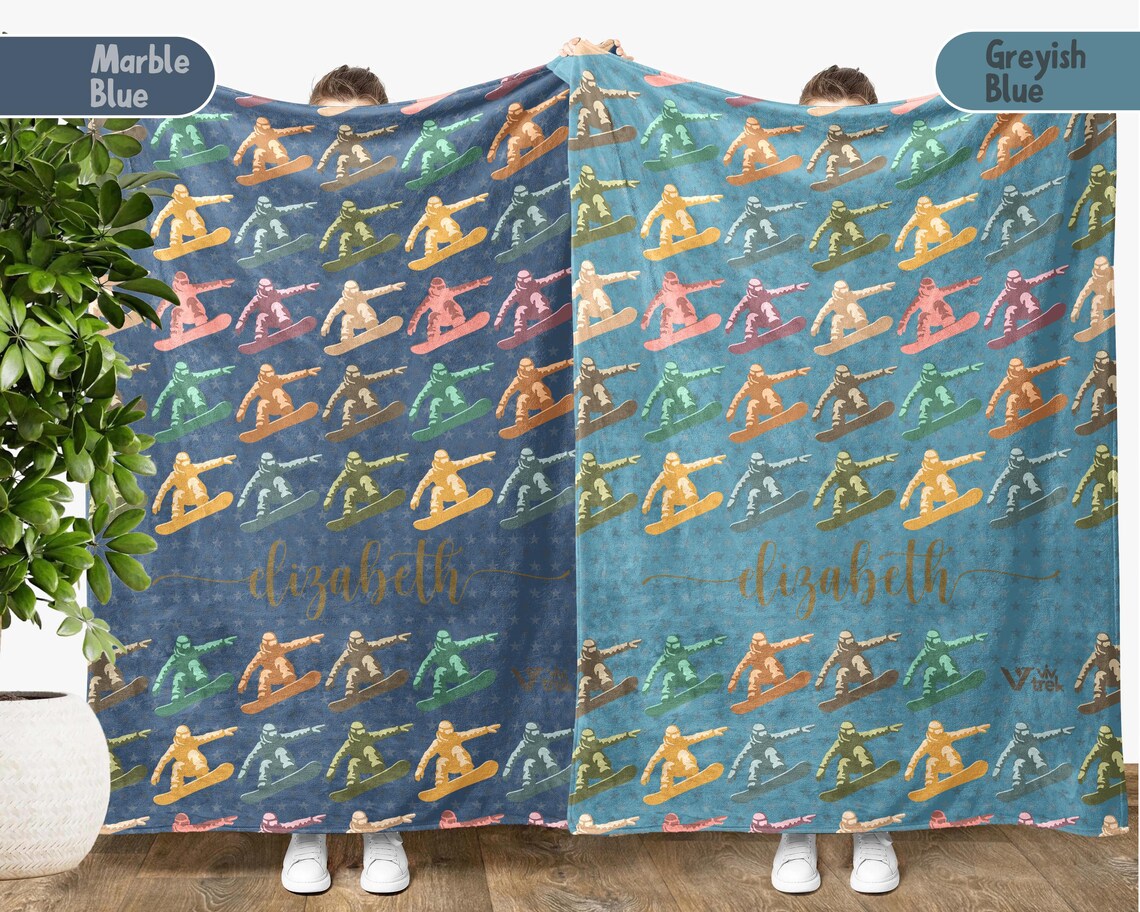 Custom Snowboarding Blanket Retro Personalized Name Winter Sports Throw - Snowboard Lover Gift Cozy Ski Lodge Decor