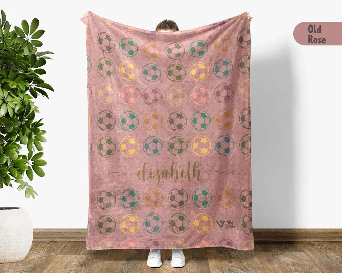 Retro Custom Name Soccer Blanket & Mug, Personalized Soccer Throw Gift for Boys Girls, Cozy Sports Blanket, Soccer Lover Christmas Gift