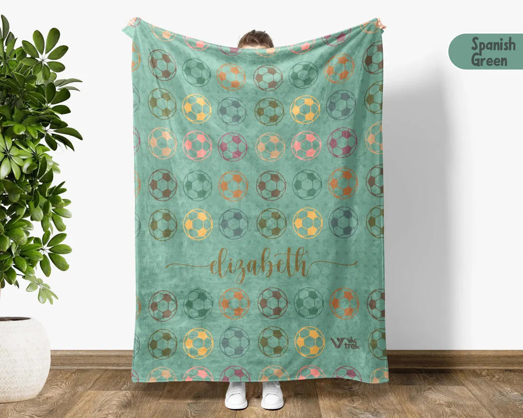 Retro Custom Name Soccer Blanket & Mug, Personalized Soccer Throw Gift for Boys Girls, Cozy Sports Blanket, Soccer Lover Christmas Gift