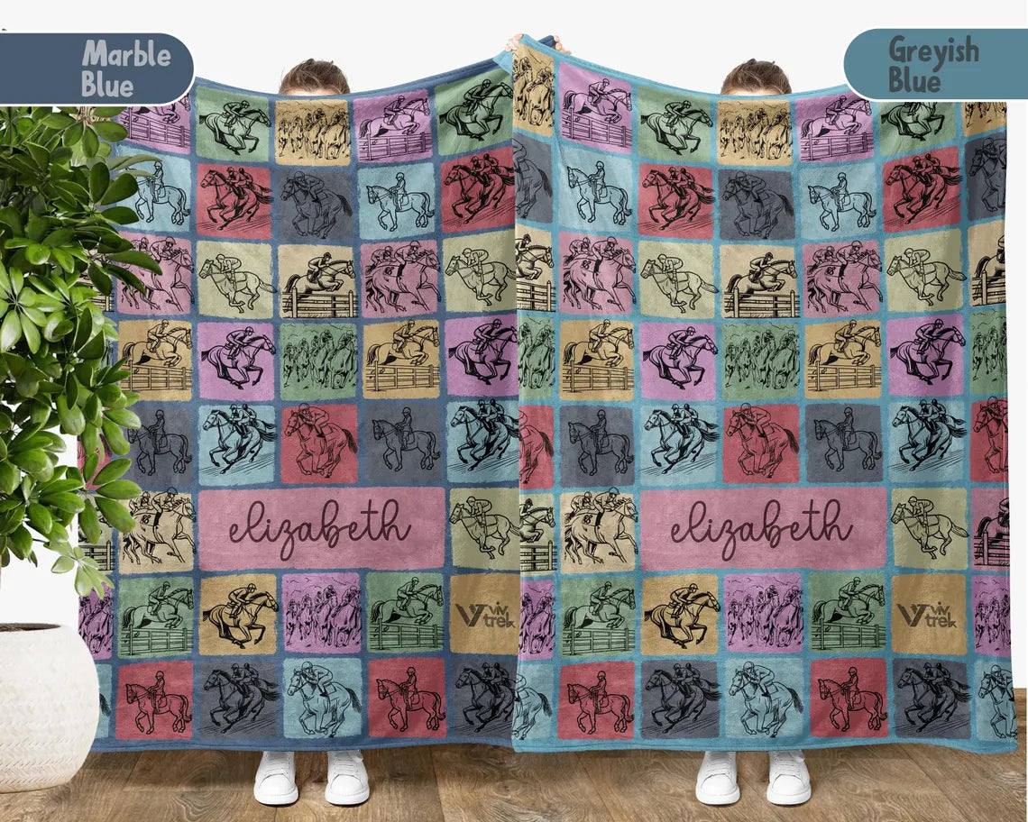 Personalized Horse Racing Blanket, Custom Name Throw for Racing Fans, Equestrian Lover Gift, Sporty Home Decor, Cozy Race Day Blanket