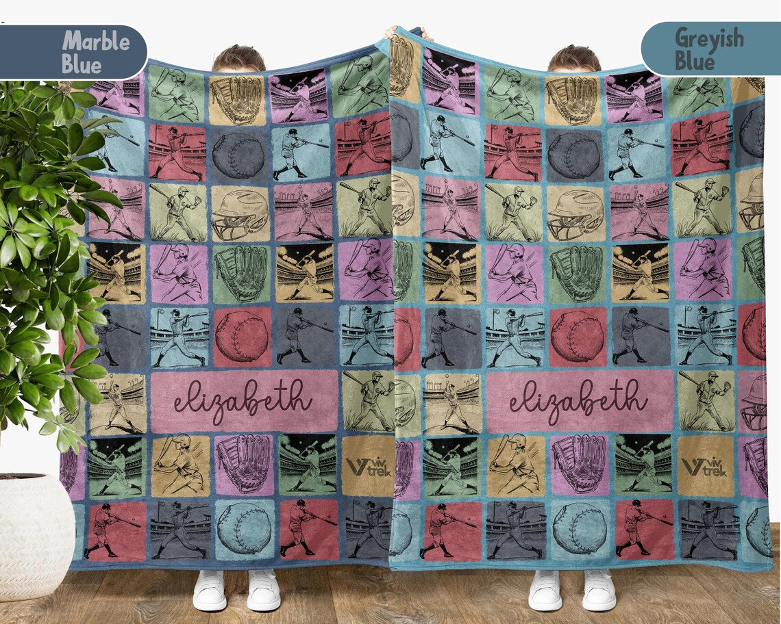Personalized Baseball Blanket with Custom Name, Cozy Sports Throw for Baseball Fans, Unique Baseball Lover Gift, Custom Fleece Blanket