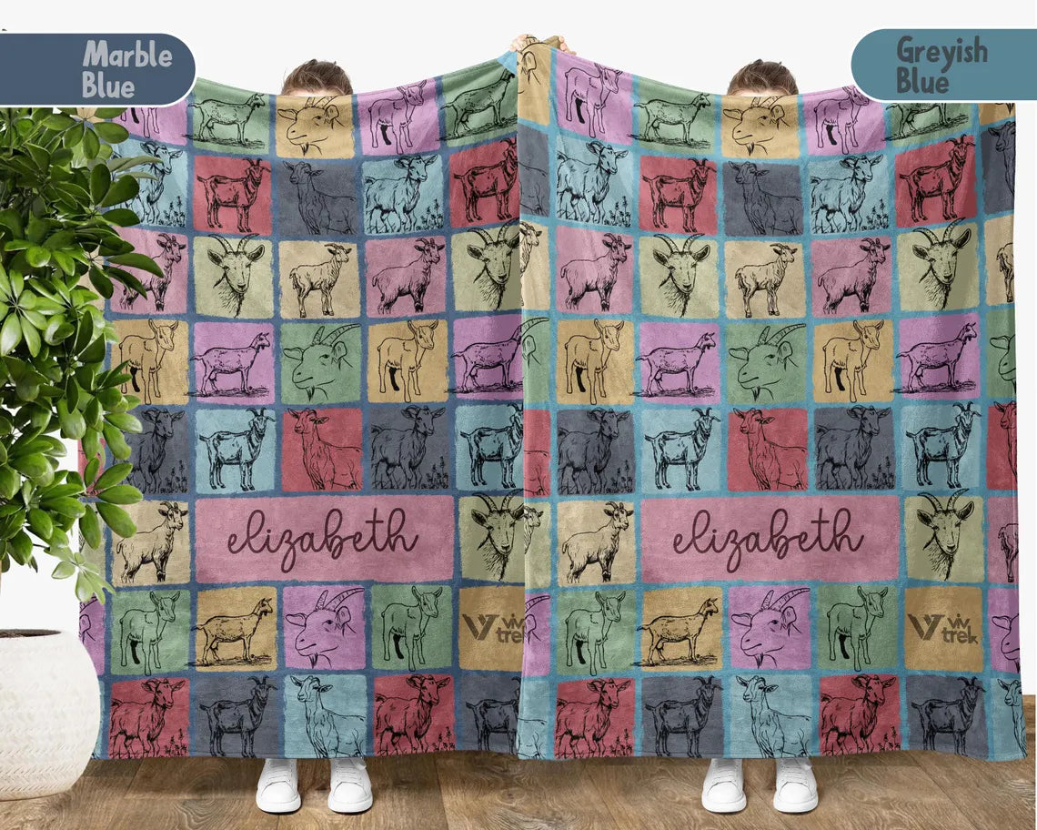 Custom Goat Lover Blanket | Personalized Name Retro Farm Animal Throw | Cozy Goat Graphic Gift | Unique Home Decor