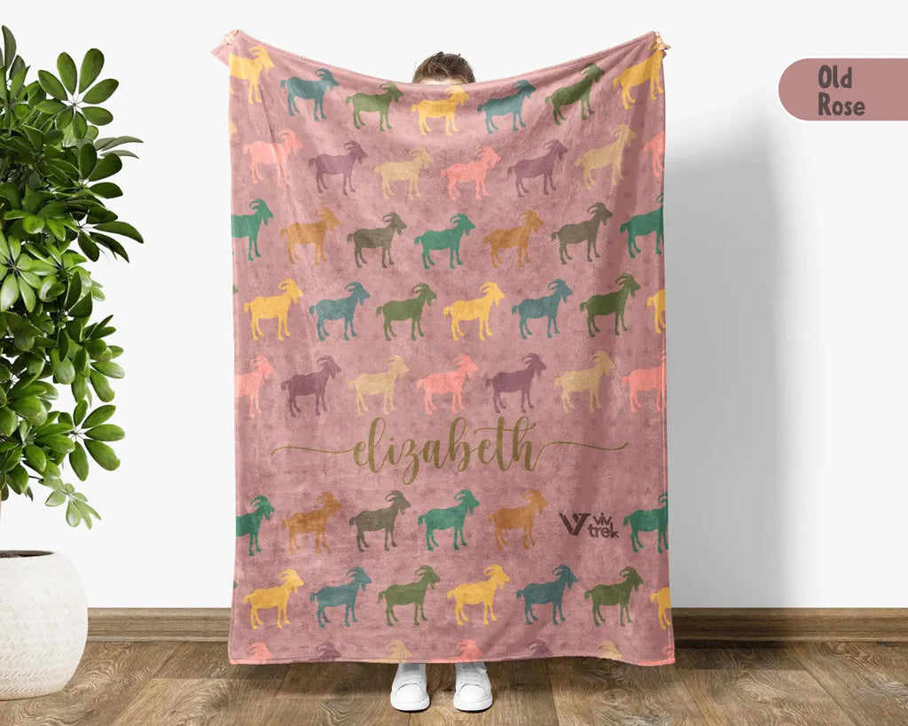 Custom Goat Lover Blanket | Personalized Name Retro Farm Animal Throw | Cozy Goat Graphic Gift | Unique Home Decor