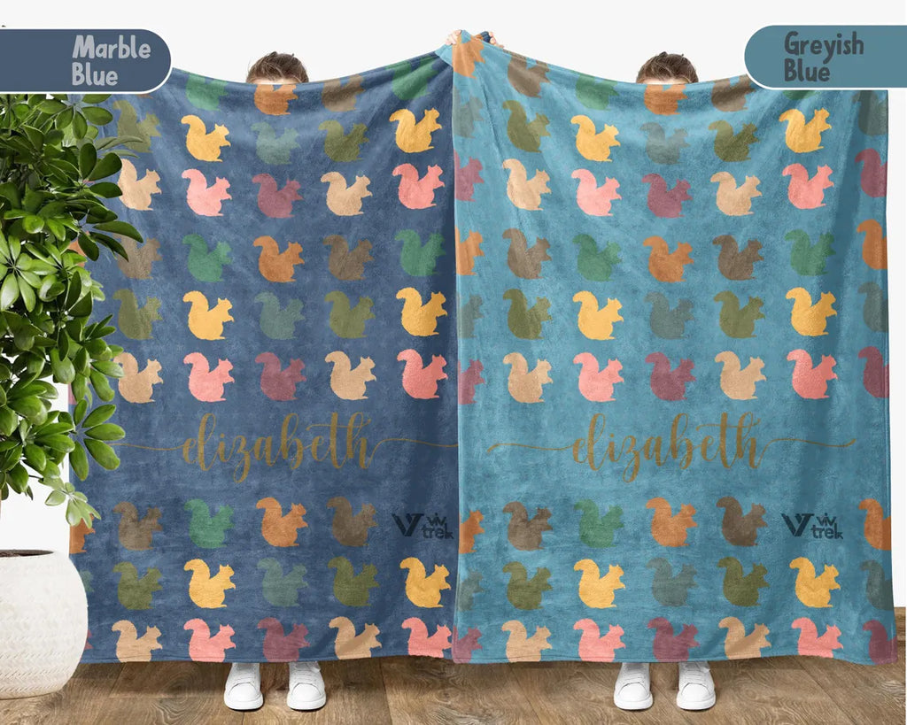 Custom Name Squirrel Blanket Gift, Personalized Chipmunk Throw & Mug Set, Funny Retro Nature Blankets, Unique Christmas Gift for Him Her