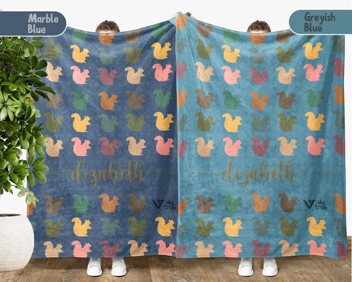 Custom Name Squirrel Blanket Gift, Personalized Chipmunk Throw & Mug Set, Funny Retro Nature Blankets, Unique Christmas Gift for Him Her